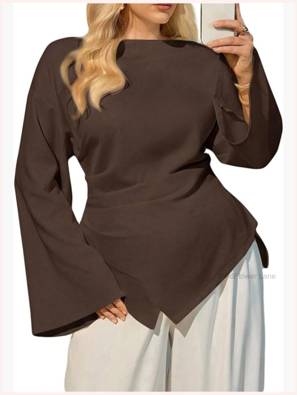 Plus Size Dressy Long Sleeve Ruched Asymmetric Blouse Top
